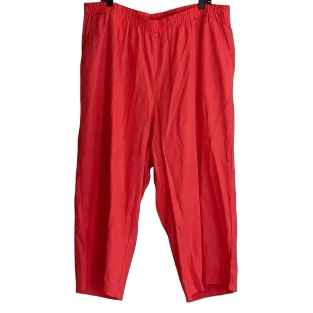 Jessica London Linen Pants Tropical Orange Elastic Waist Sz 16W‎